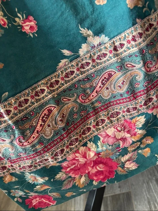Vera Bradley Vintage (Size S/M/L) Teal Maxi Skirt with Pink Rose Print - Picture 7 of 9